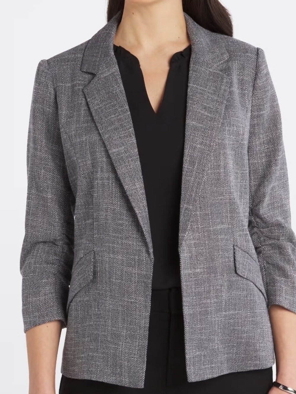 Skies Are Blue | Gray Textured Open-Front Fitted Blazer | LARGE
